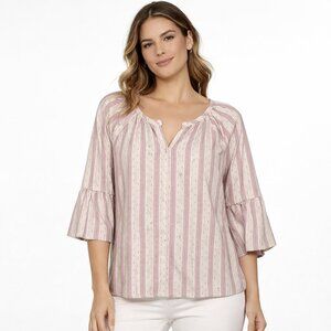 Bit & Bridle PINK STRIPED RUFFLE SLEEVE BLOUSE BOHO PEASANT TOP WESTERN XL